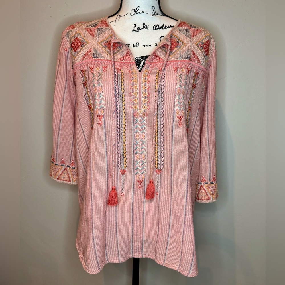 Johnny Was Pink Embroidered Tassel Tunic